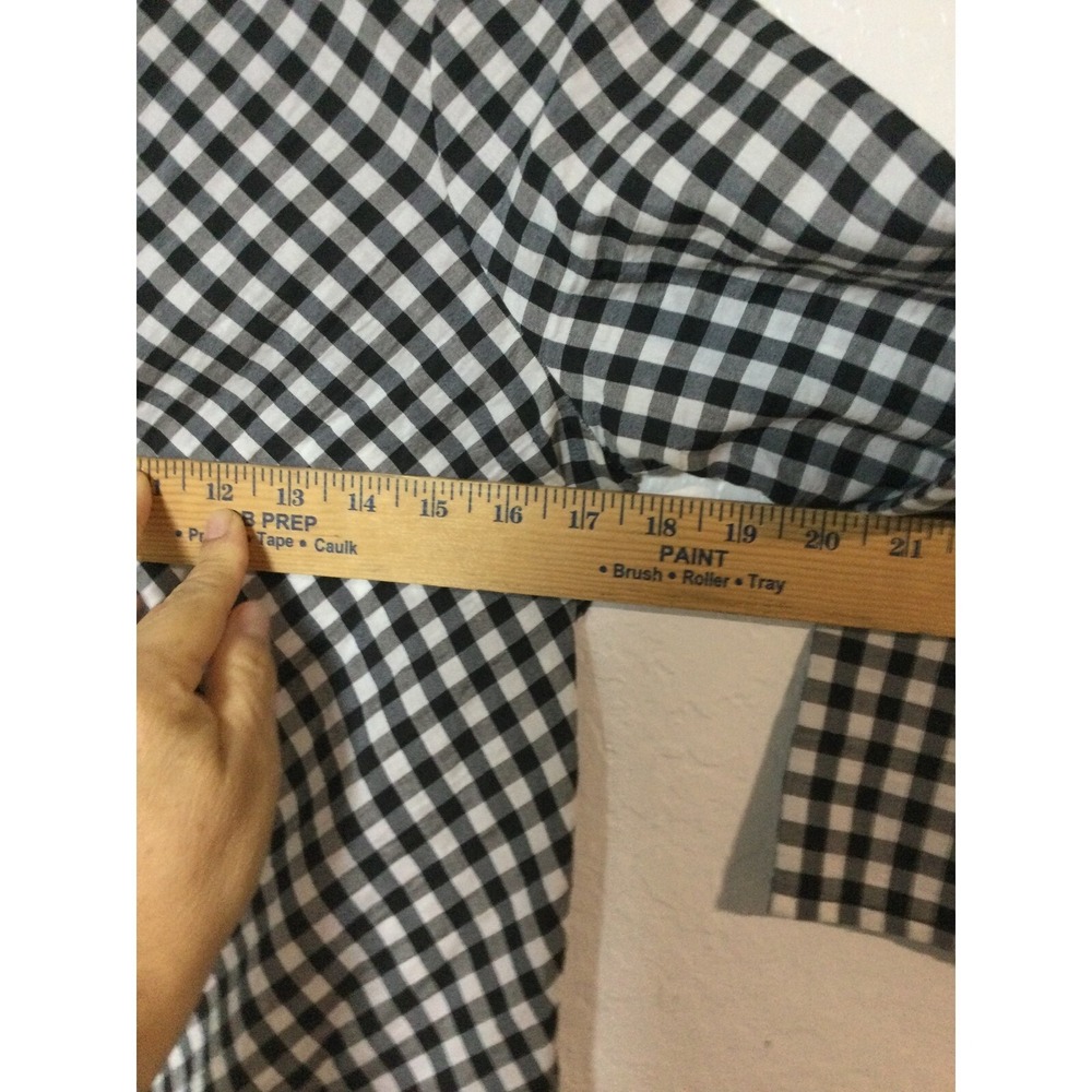Tie-Front Top 3/4 Sleeve Black White Checkered Blouse‎ Size  L - Picture 3 of 5